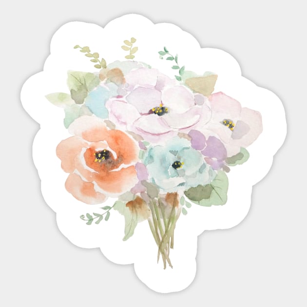 orange purple and blue flowers bouquet loose watercolor Sticker by colorandcolor